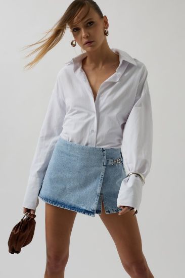 Kemer Detay Denim Şort Etek resmi
